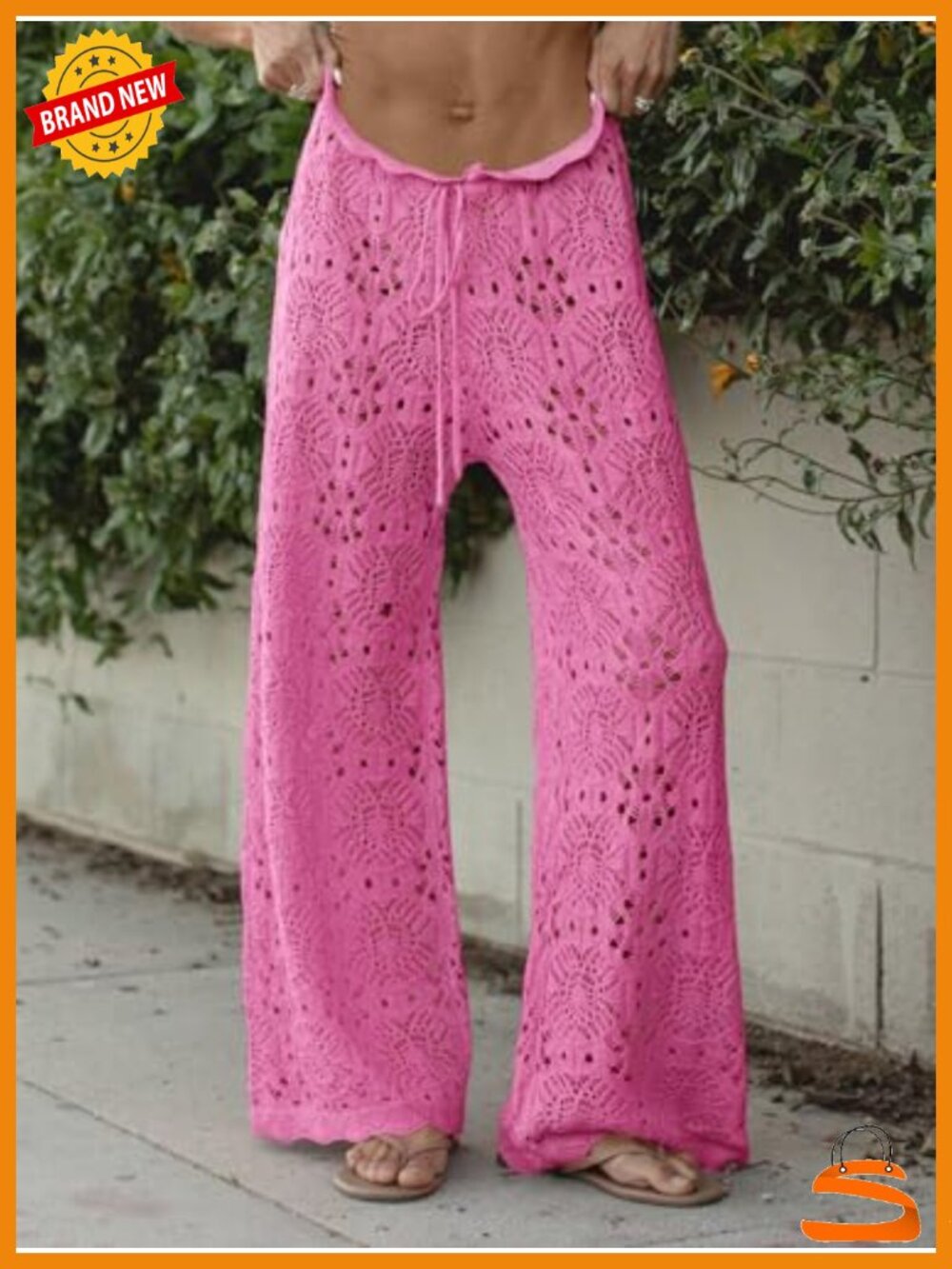 Crochet High Waisted Beach Cover Up Pants Mesh Knit Sheer Swim Coverup - Picture 2 of 6